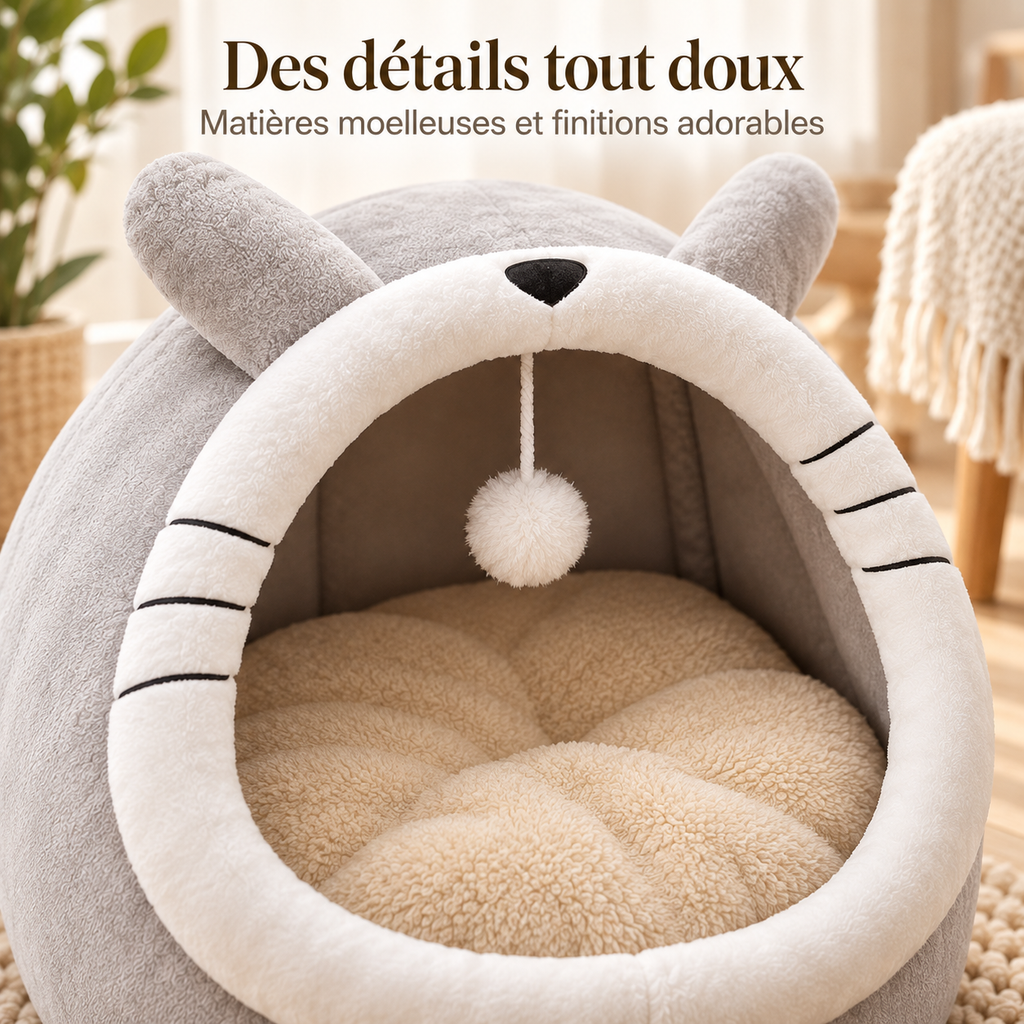 Niche douillette en forme de chien avec coussin lavable