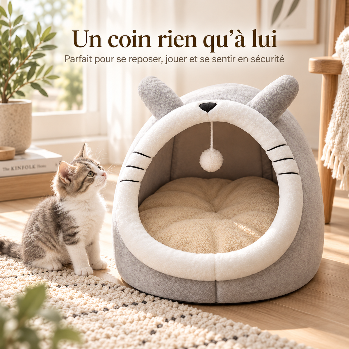 Niche douillette en forme de chien avec coussin lavable
