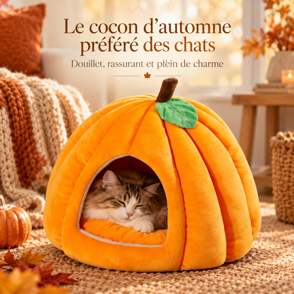 Niche douillette en forme de citrouille pour chat