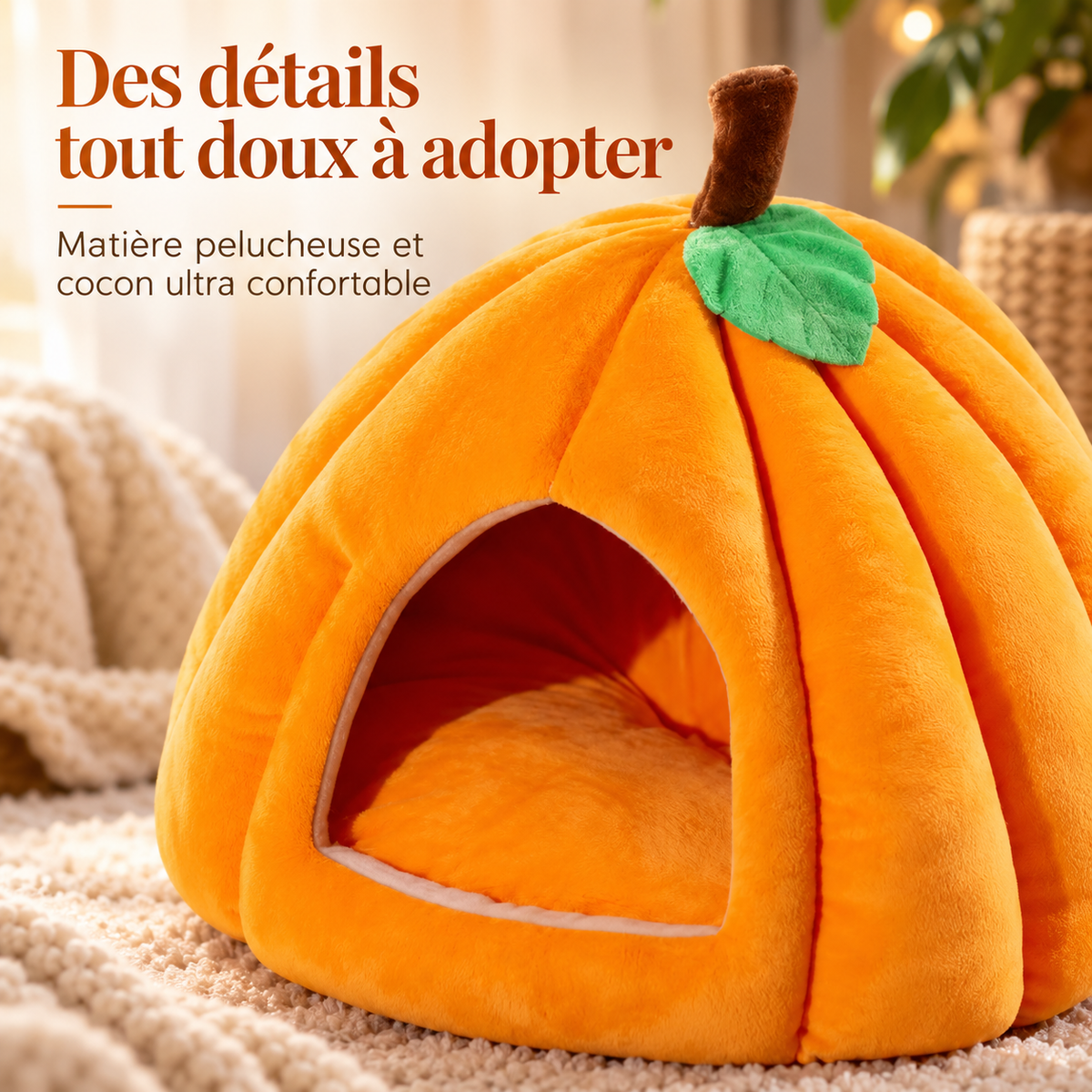 Niche douillette en forme de citrouille pour chat