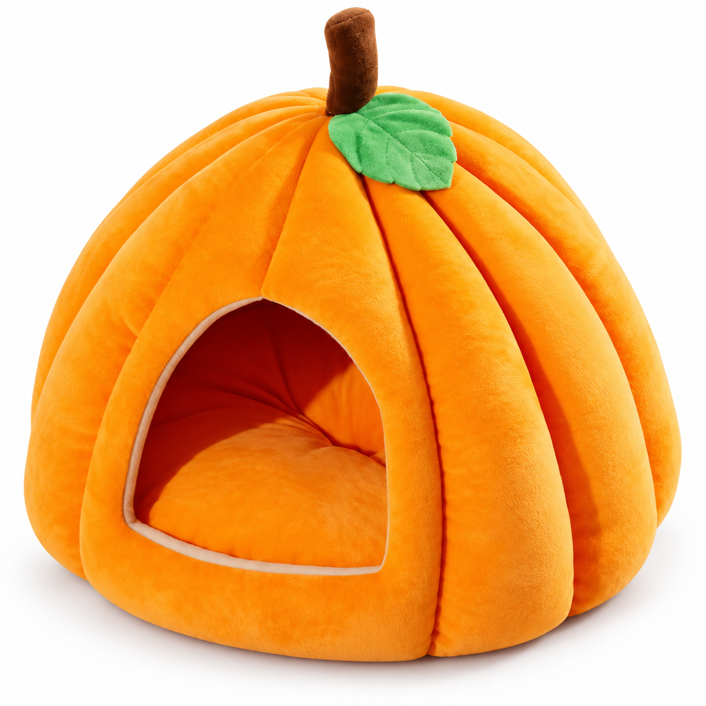 Niche douillette en forme de citrouille pour chat