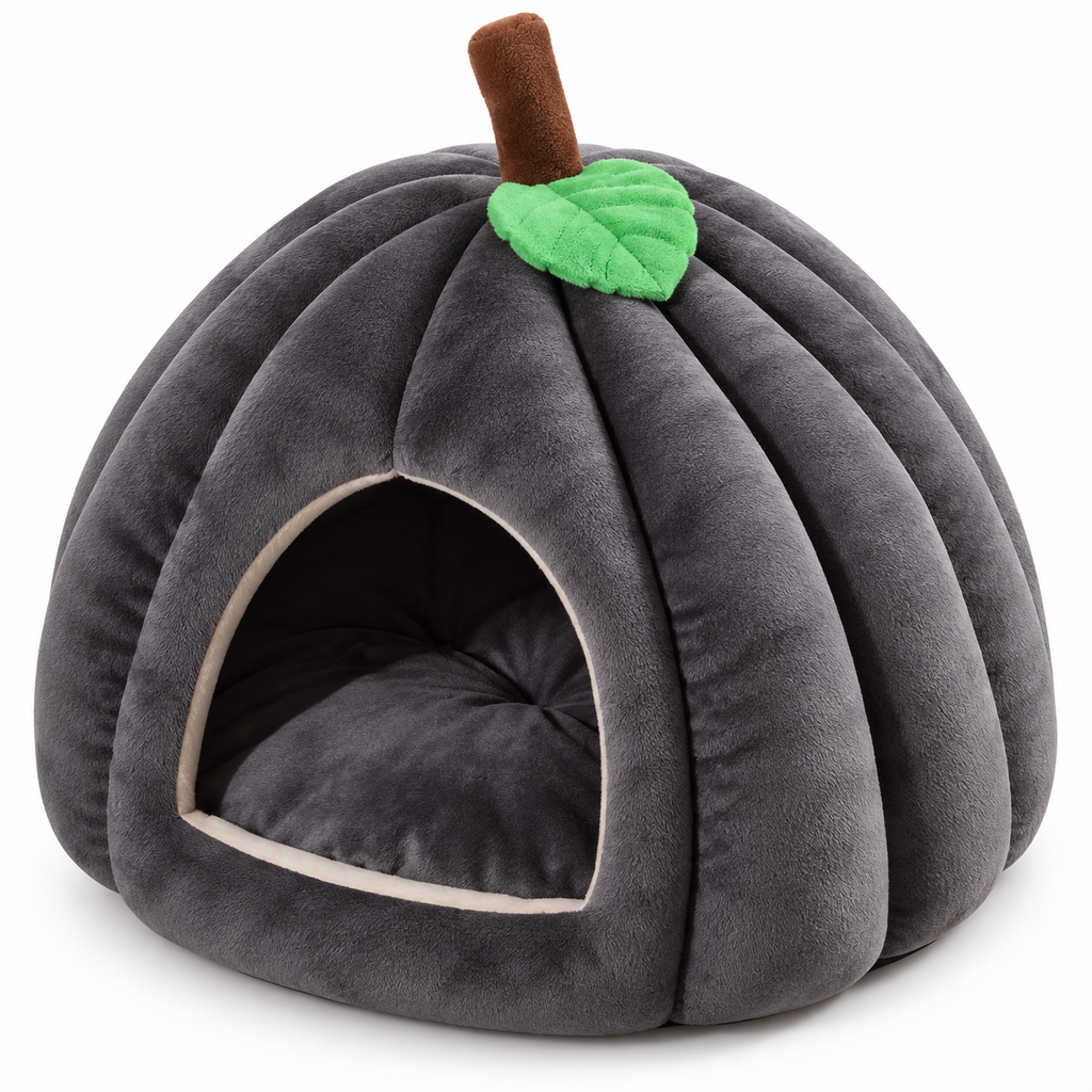 Niche douillette en forme de citrouille pour chat
