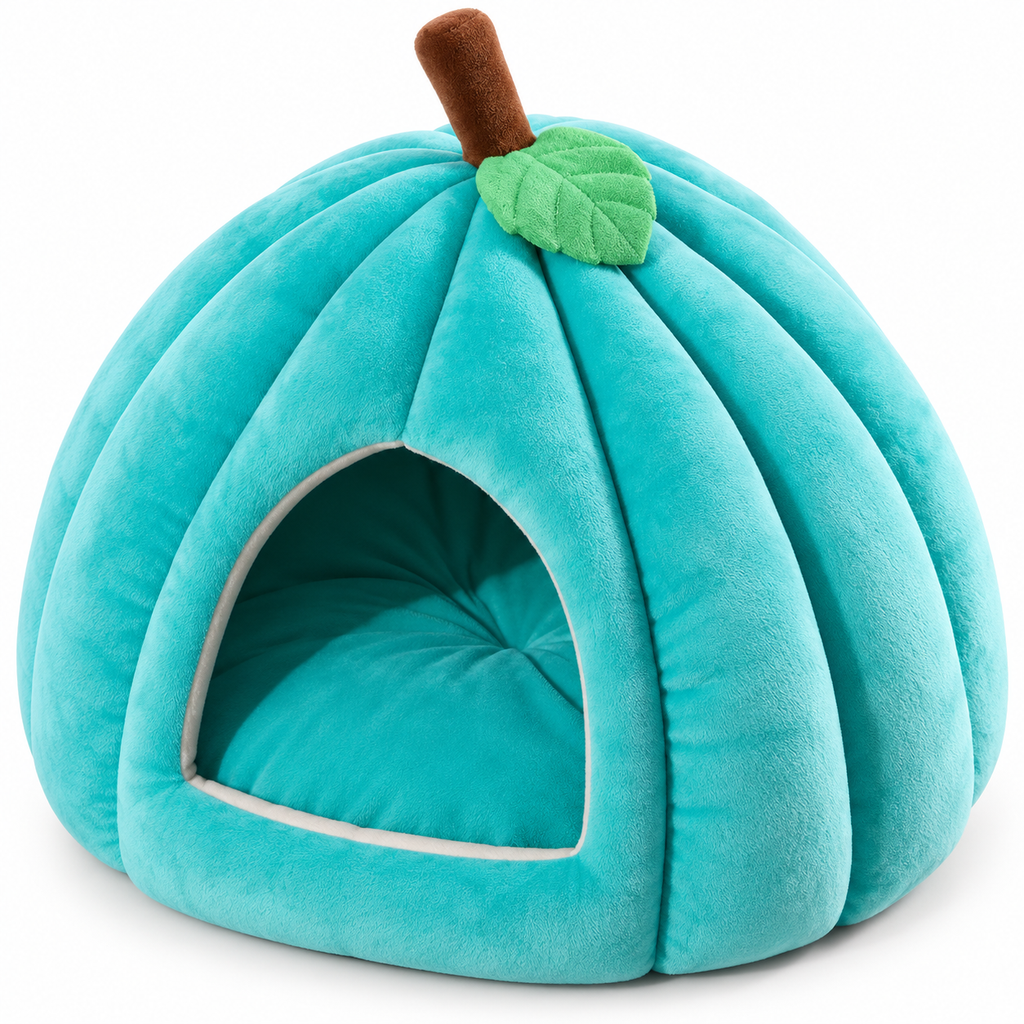 Niche douillette en forme de citrouille pour chat
