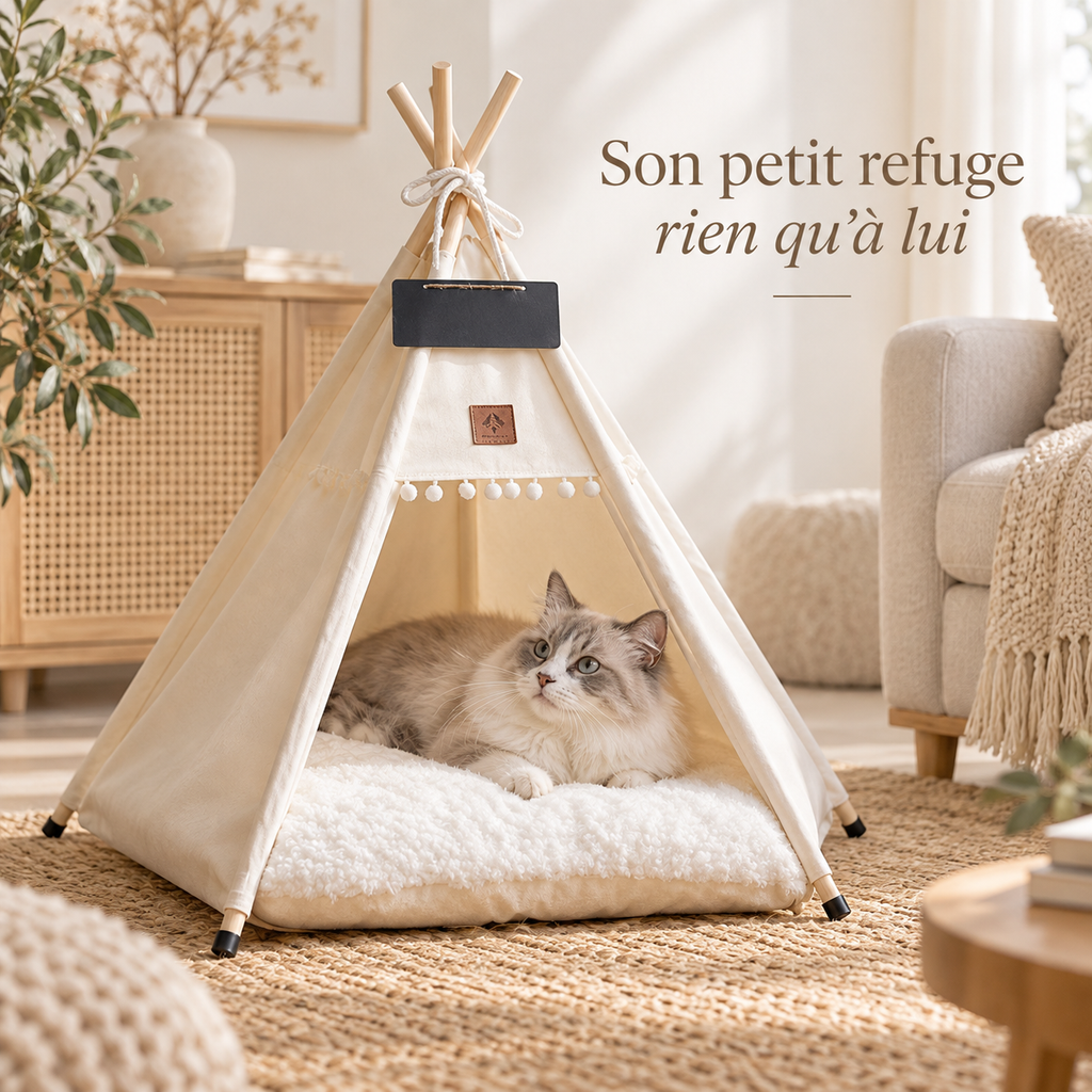 Tente tipi pour chat et petit chien avec coussin