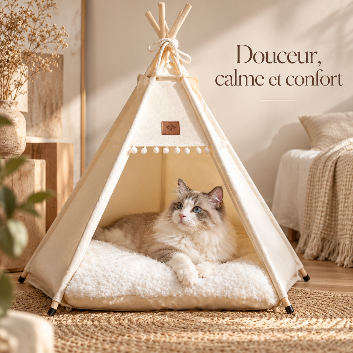 Tente tipi pour chat et petit chien avec coussin