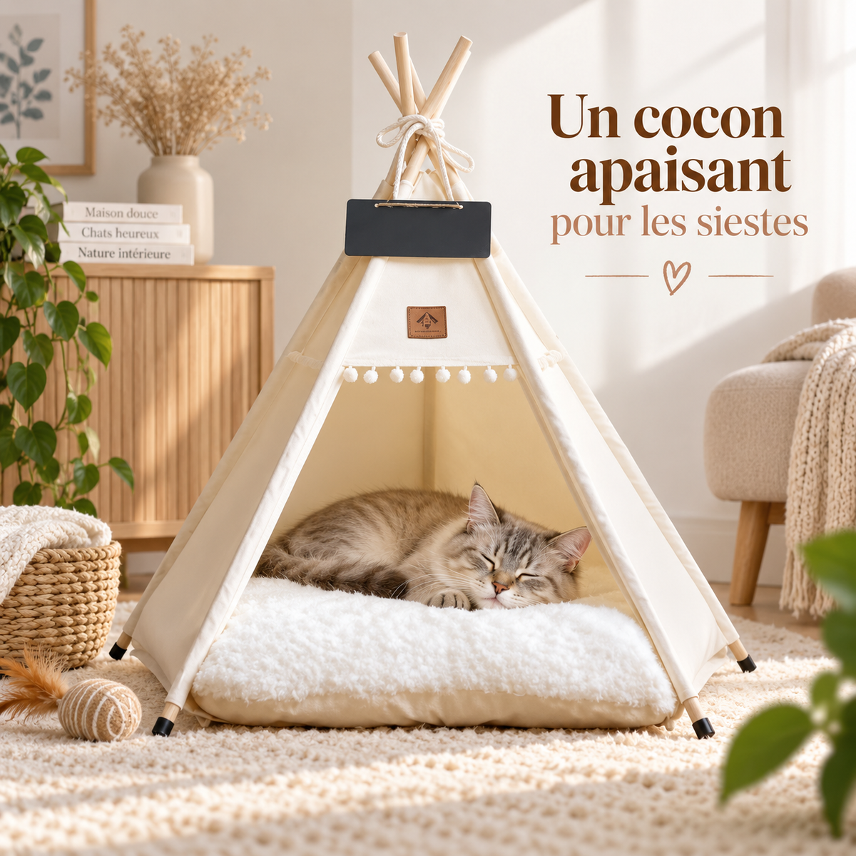 Tente tipi pour chat et petit chien avec coussin
