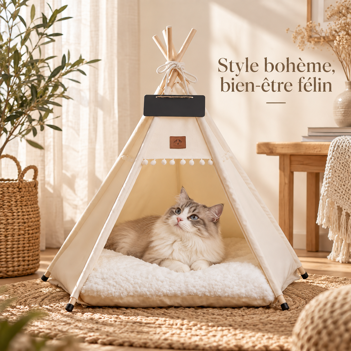Tente tipi pour chat et petit chien avec coussin