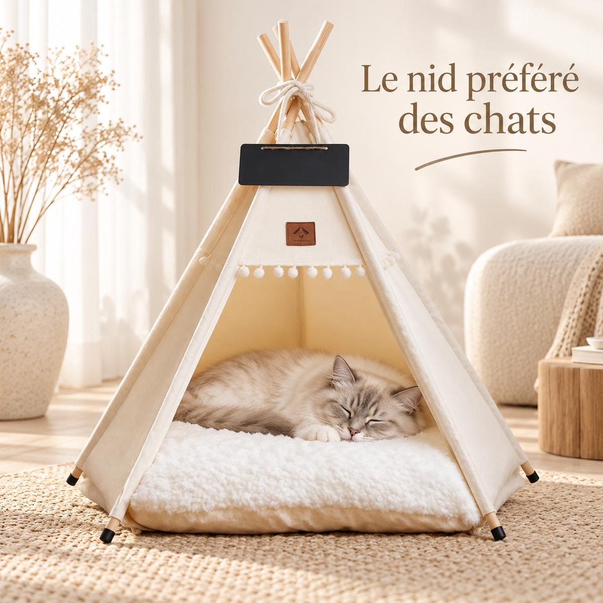 Tente tipi pour chat et petit chien avec coussin