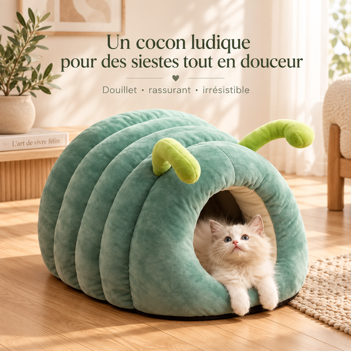 Niche cocon pour chat en forme de chenille