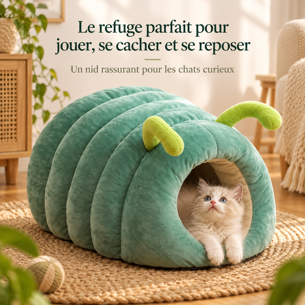 Niche cocon pour chat en forme de chenille