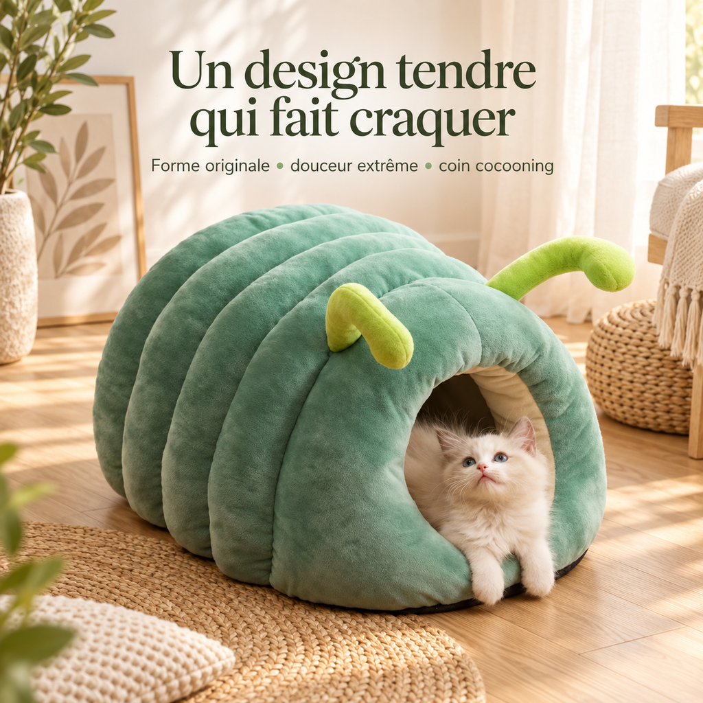 Niche cocon pour chat en forme de chenille