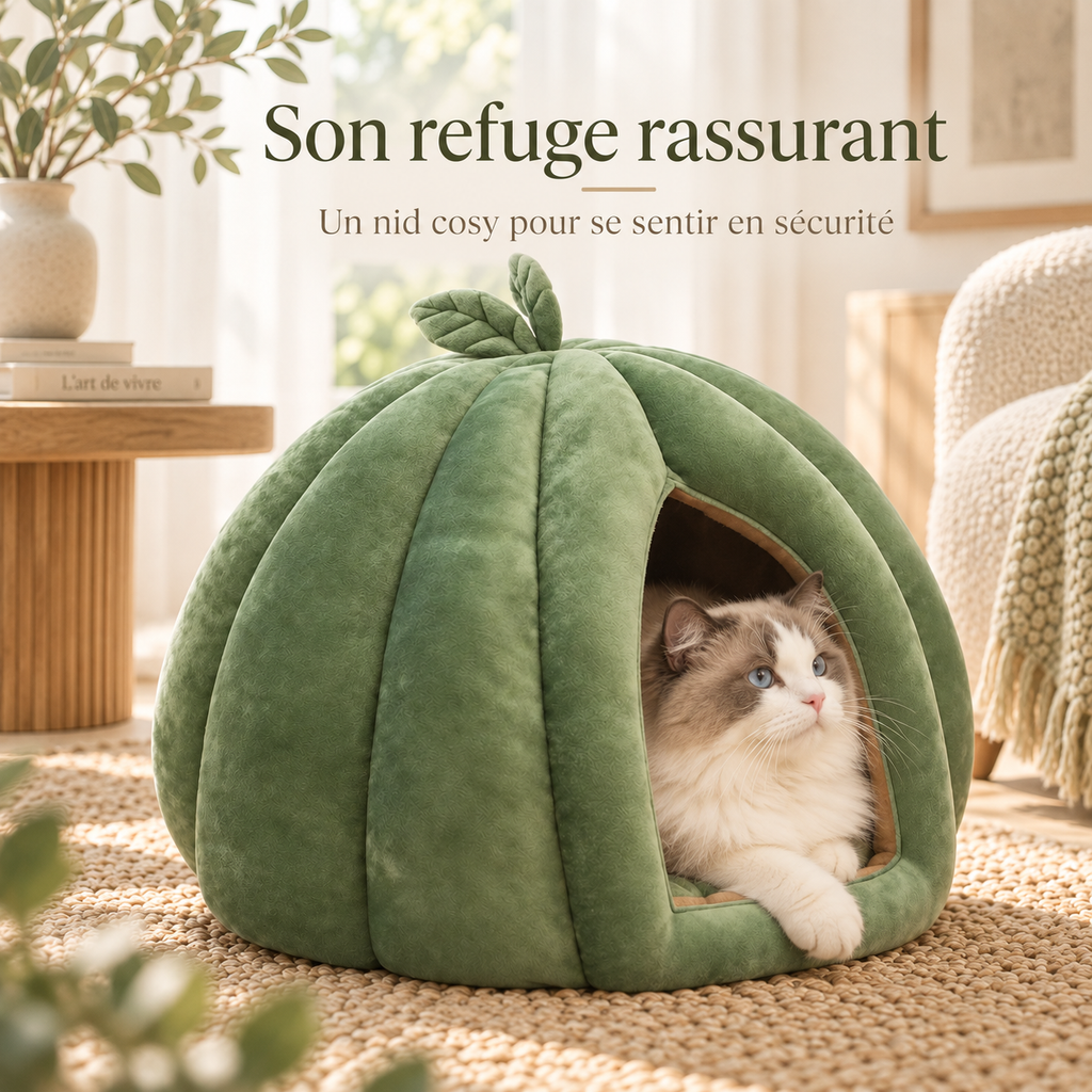 Niche citrouille pour chat avec coussin moelleux
