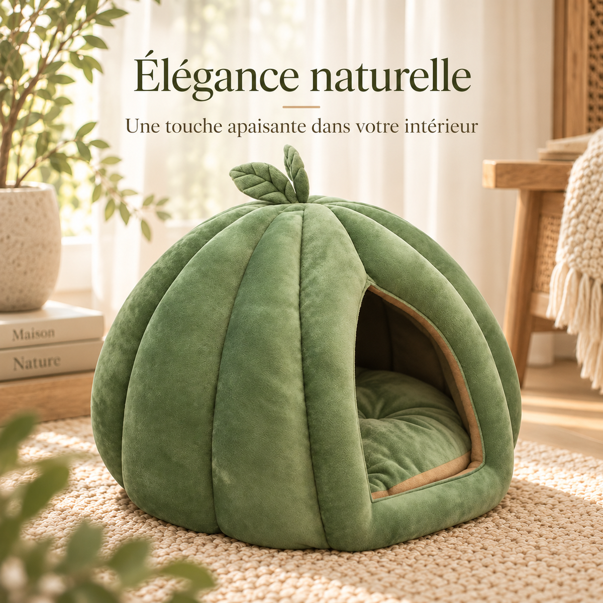 Niche citrouille pour chat avec coussin moelleux