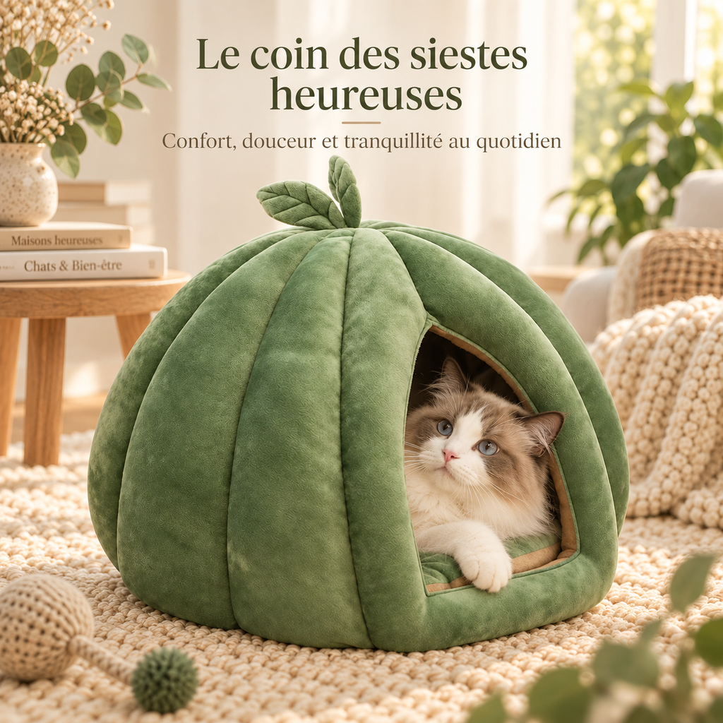 Niche citrouille pour chat avec coussin moelleux