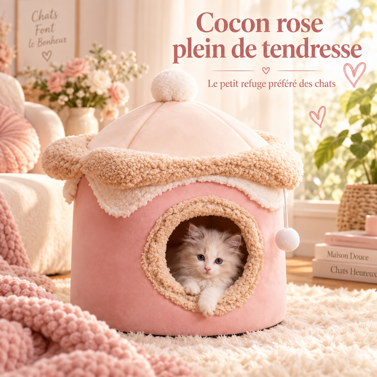 Niche cocooning pour chat en coton