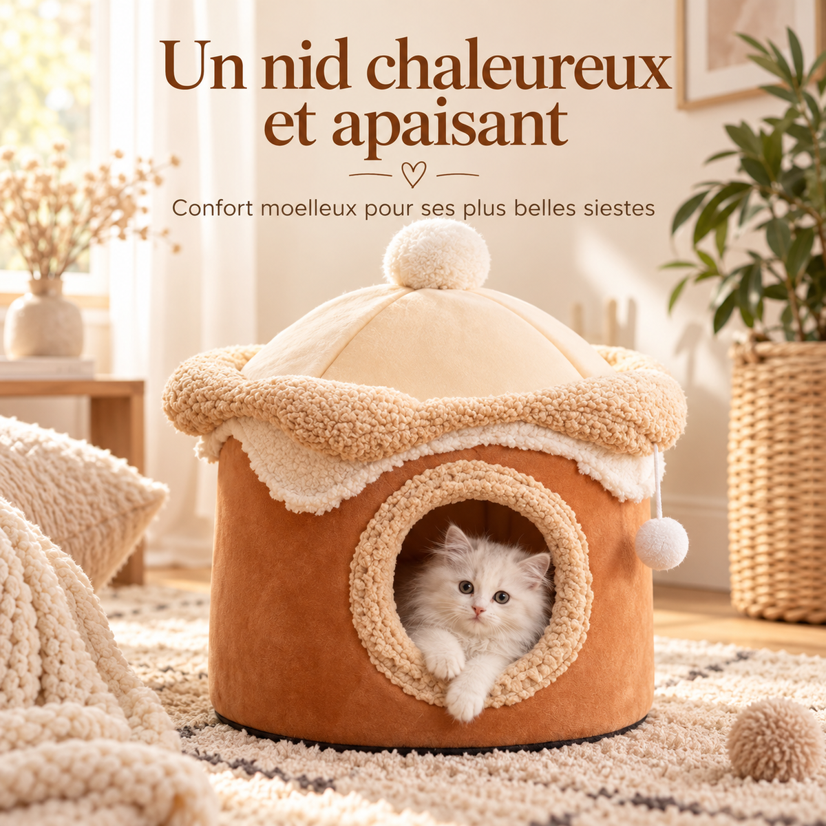 Niche cocooning pour chat en coton