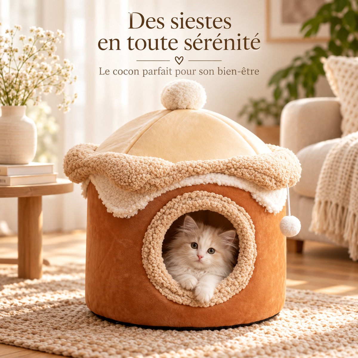 Niche cocooning pour chat en coton