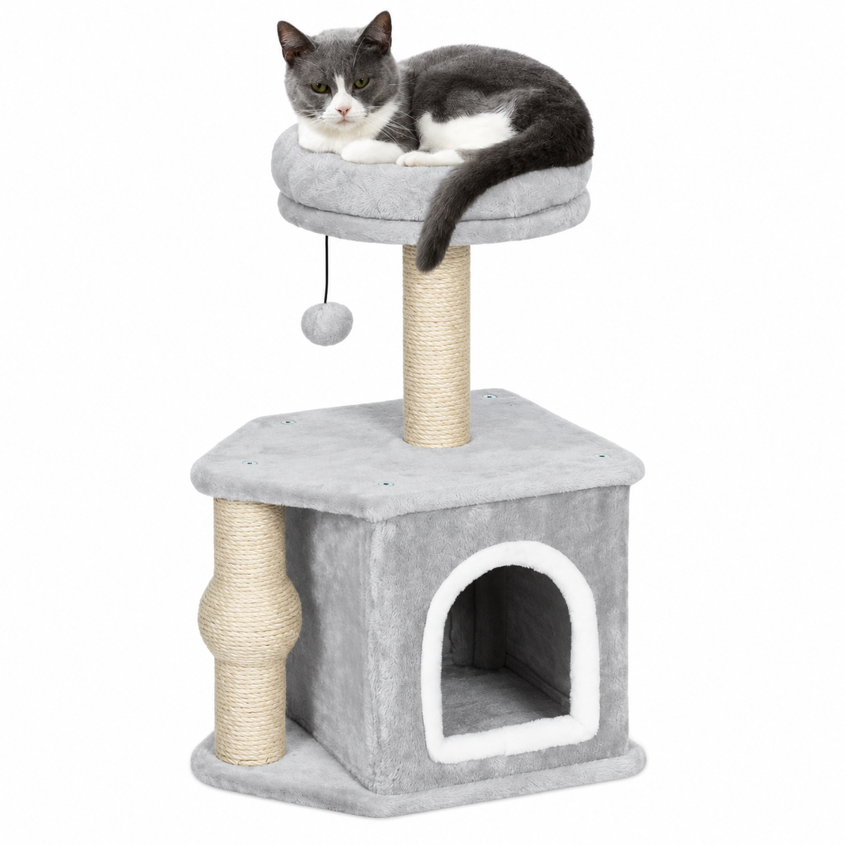Arbre à chat compact de 66 cm avec niche et couchage