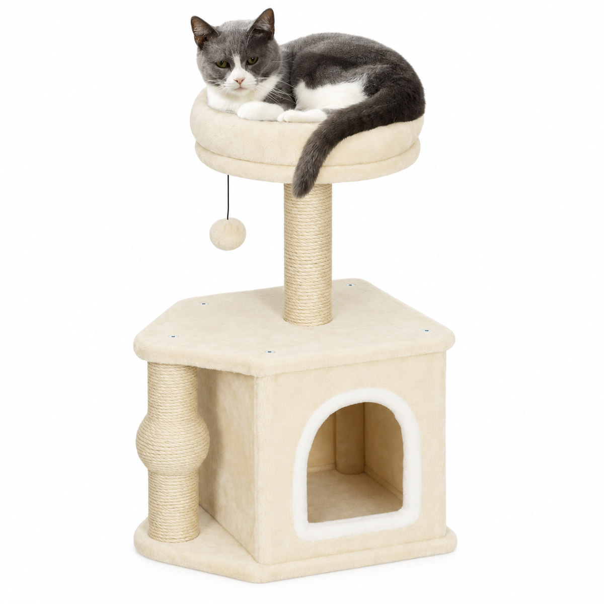Arbre à chat compact de 66 cm avec niche et couchage