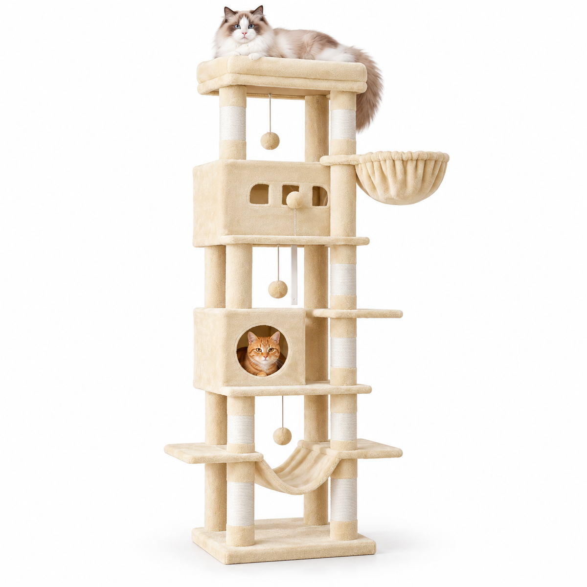 Arbre à chat XXL de 210 cm avec niches et hamacs