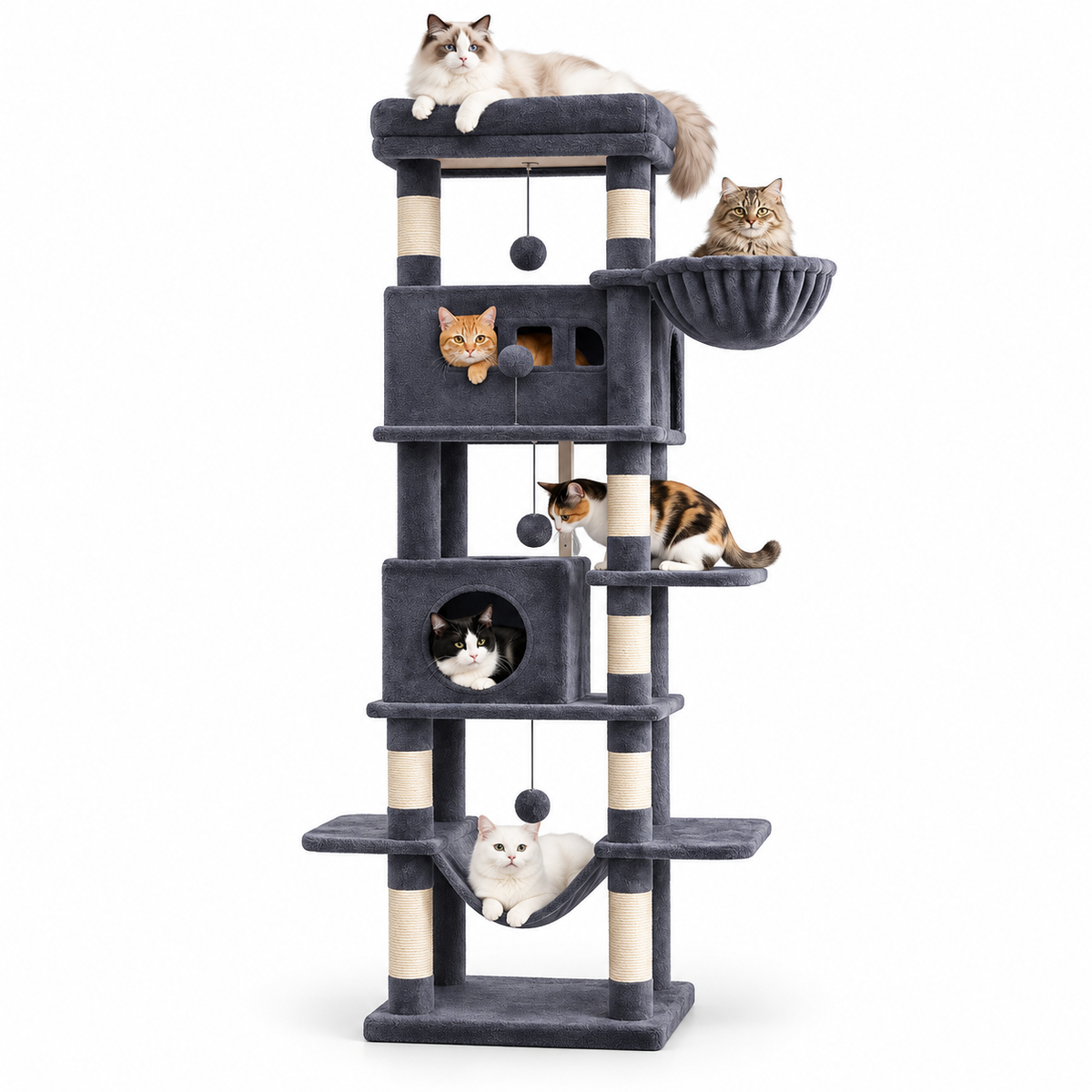 Arbre à chat XXL de 210 cm avec niches et hamacs