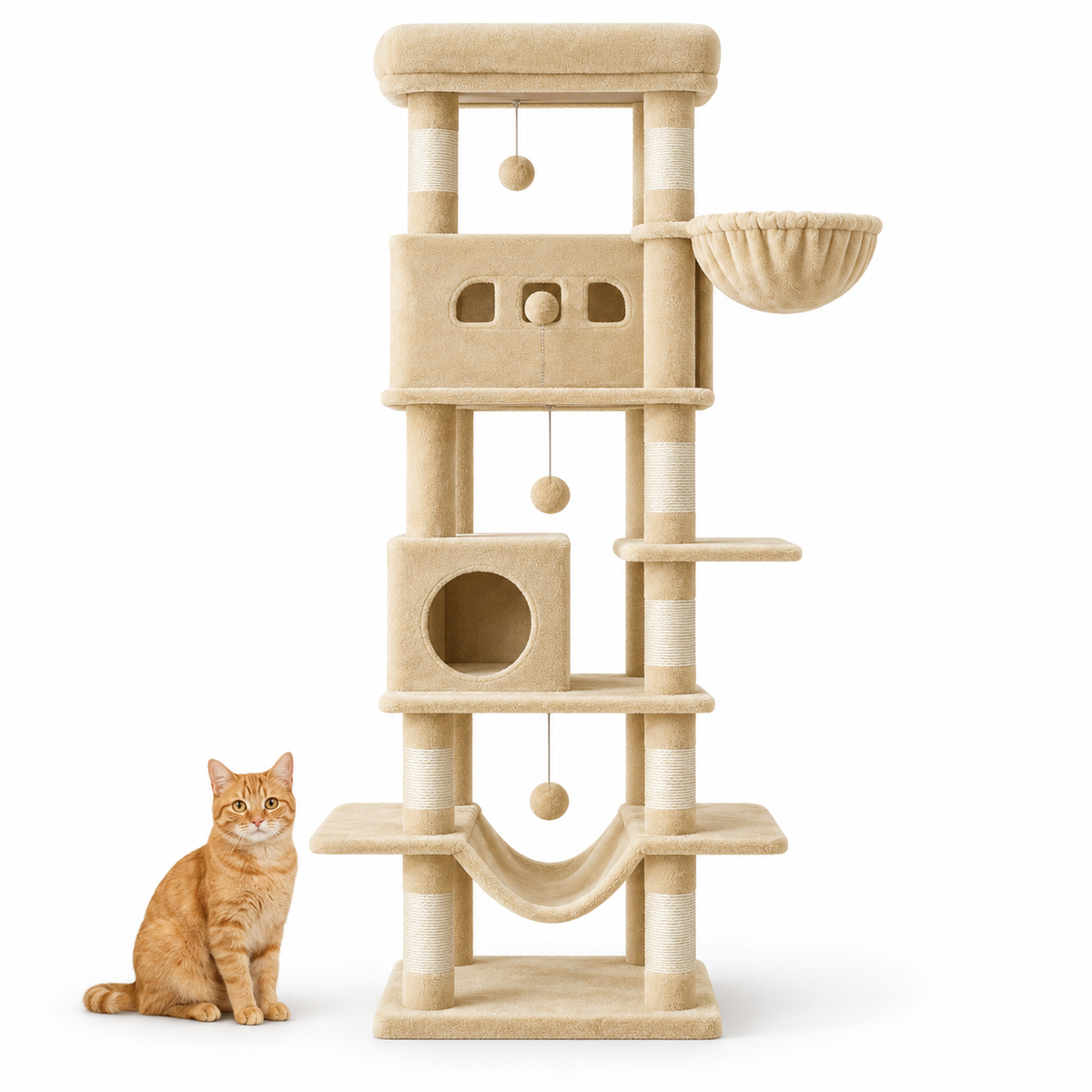 Arbre à chat XXL de 210 cm avec niches et hamacs