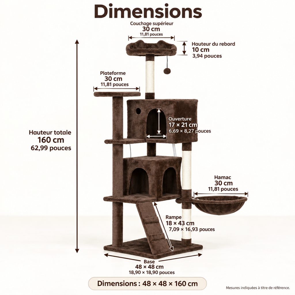 Arbre à chat de 160 cm avec deux niches et hamac