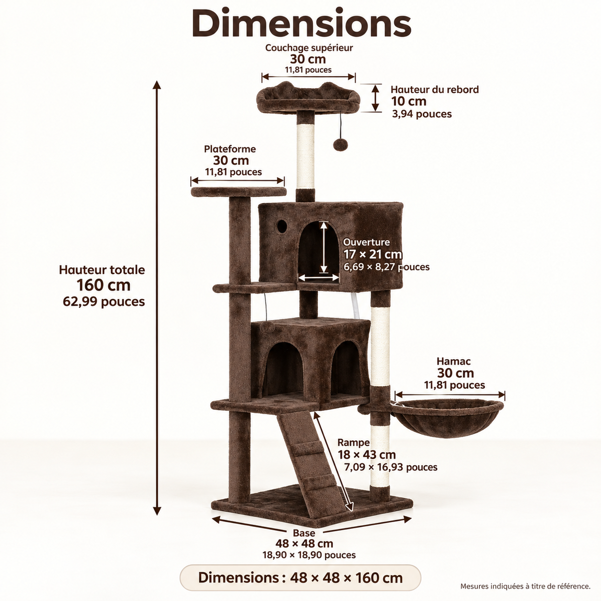 Arbre à chat de 160 cm avec deux niches et hamac