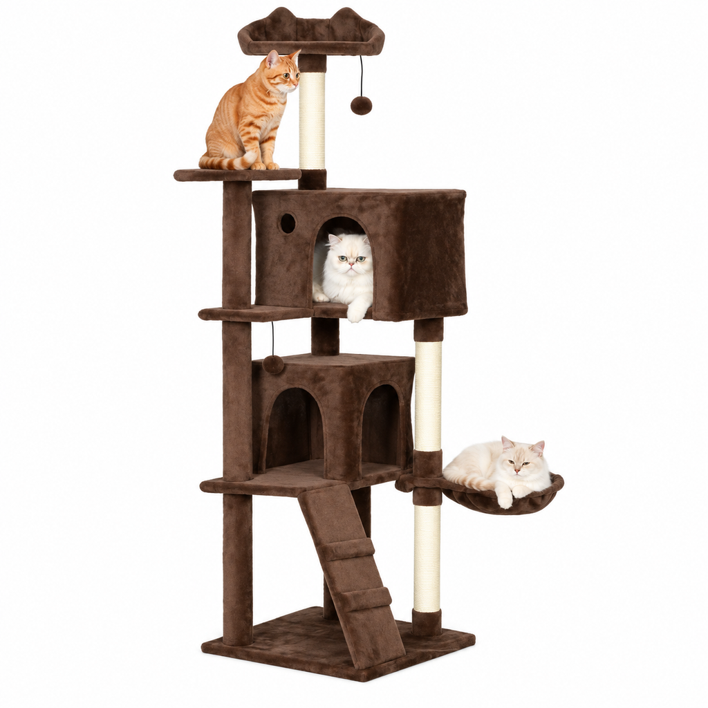 Arbre à chat de 160 cm avec deux niches et hamac