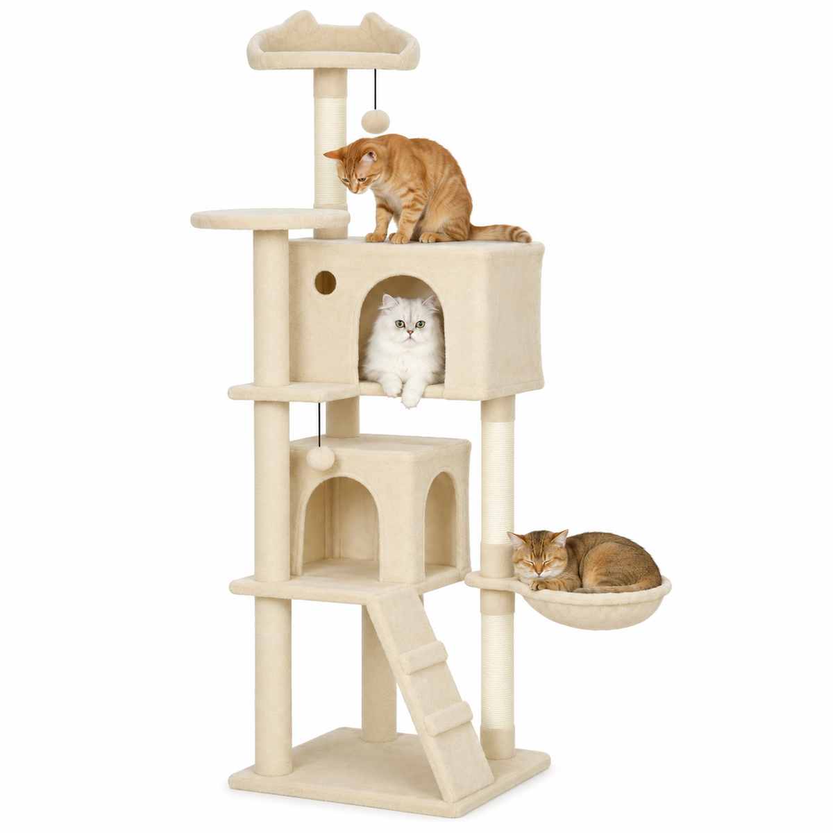 Arbre à chat de 160 cm avec deux niches et hamac