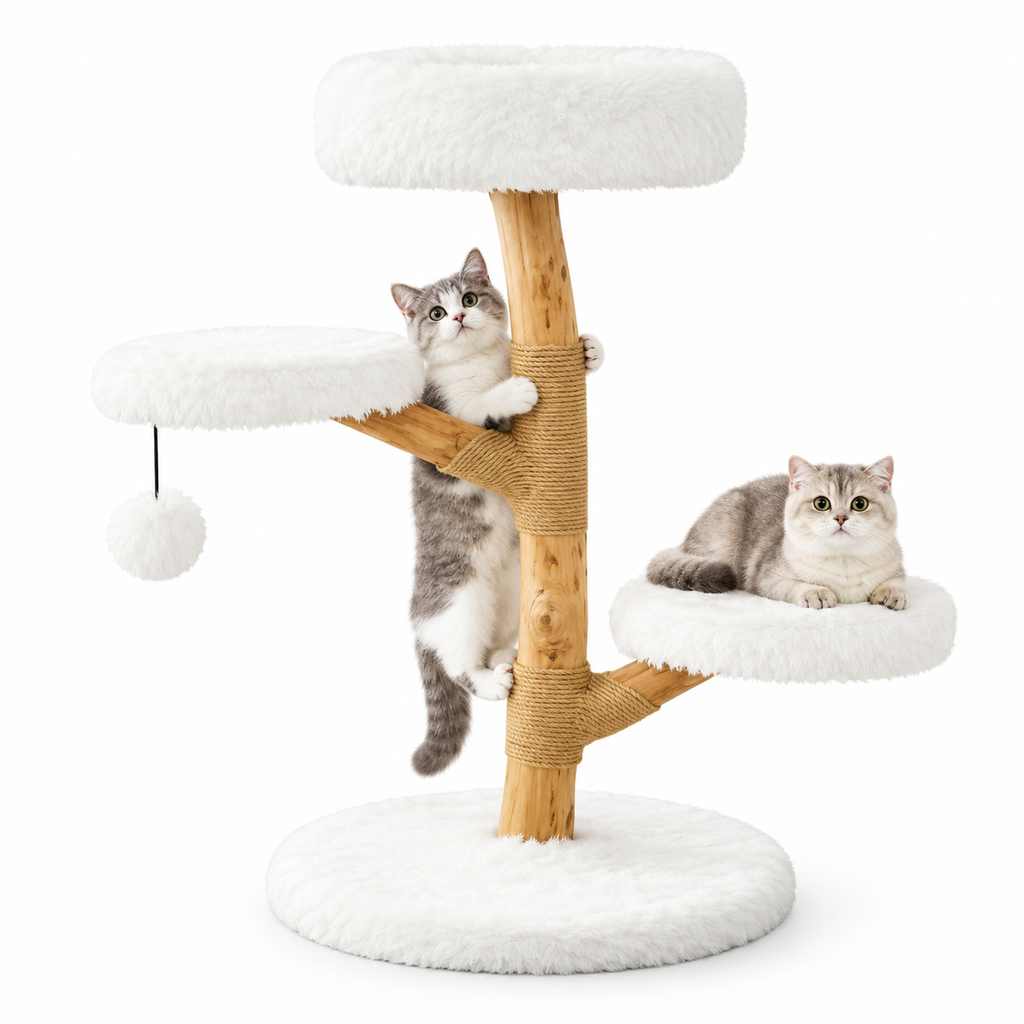 Arbre à chat en bois de poirier de 90 cm