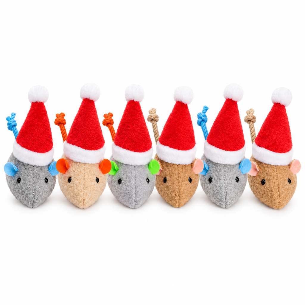 Lot de 6 souris de Noël en peluche pour chat