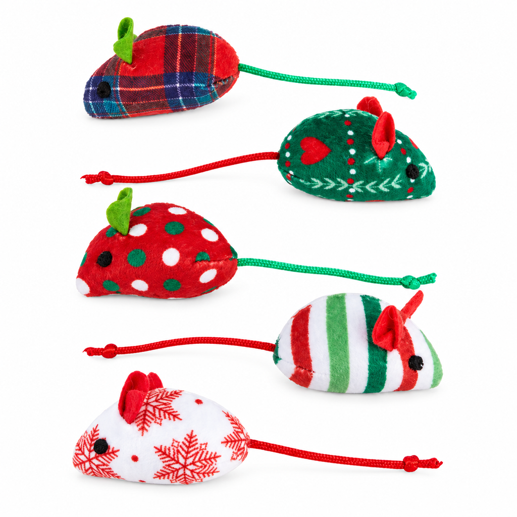 Lot de 5 souris de Noël à l’herbe à chat