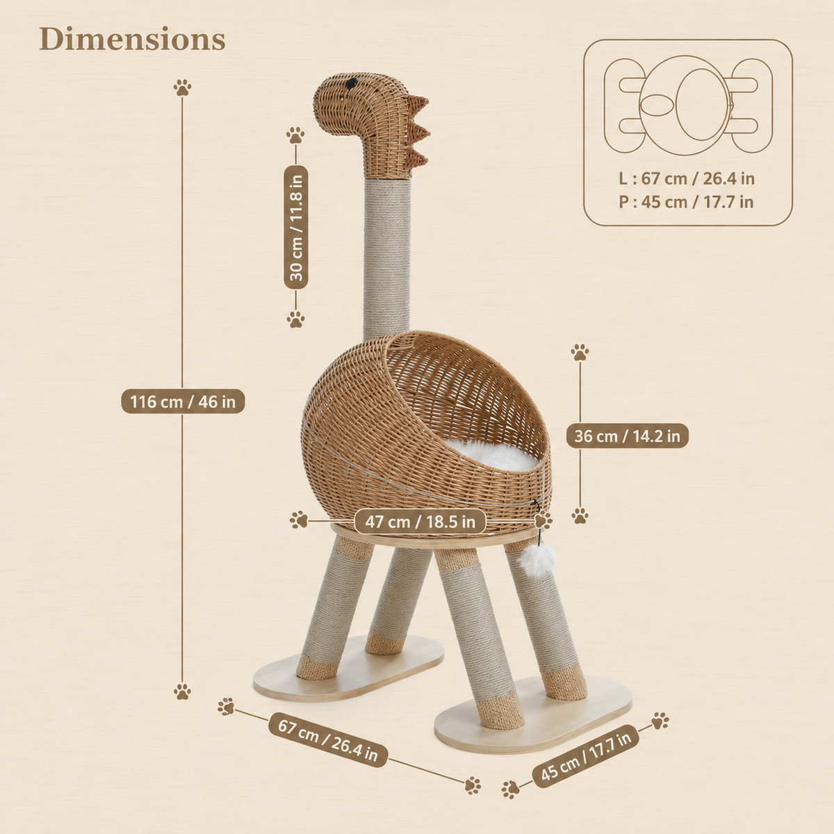 Arbre à chat design en forme de dinosaure