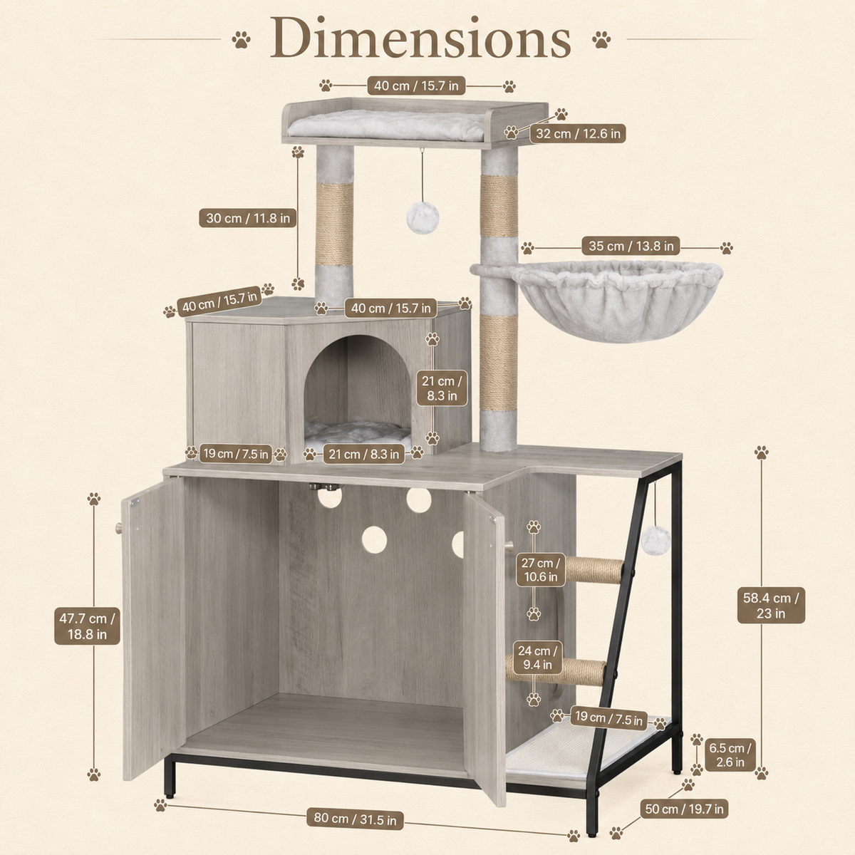 Arbre à chat design 4 en 1 avec meuble cache-litière