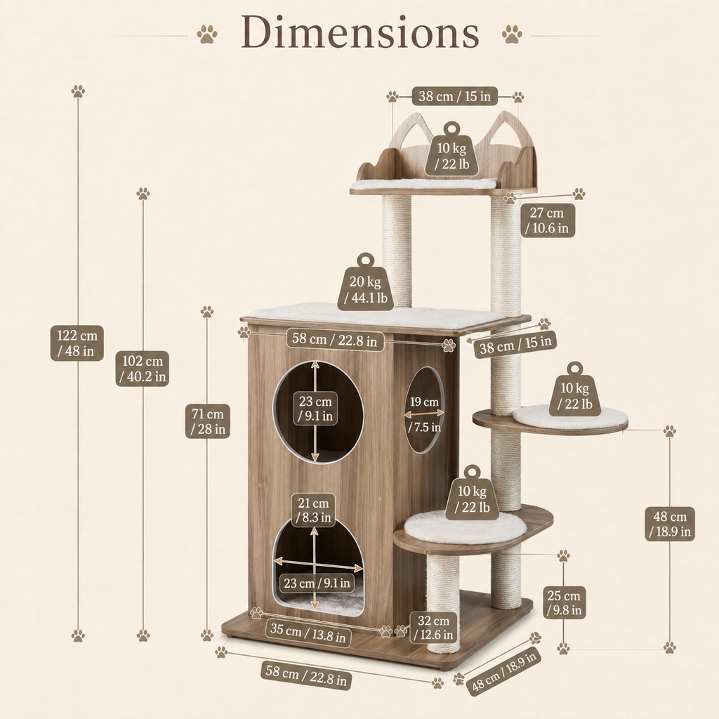 Arbre à chat design en bois avec condo à 2 étages