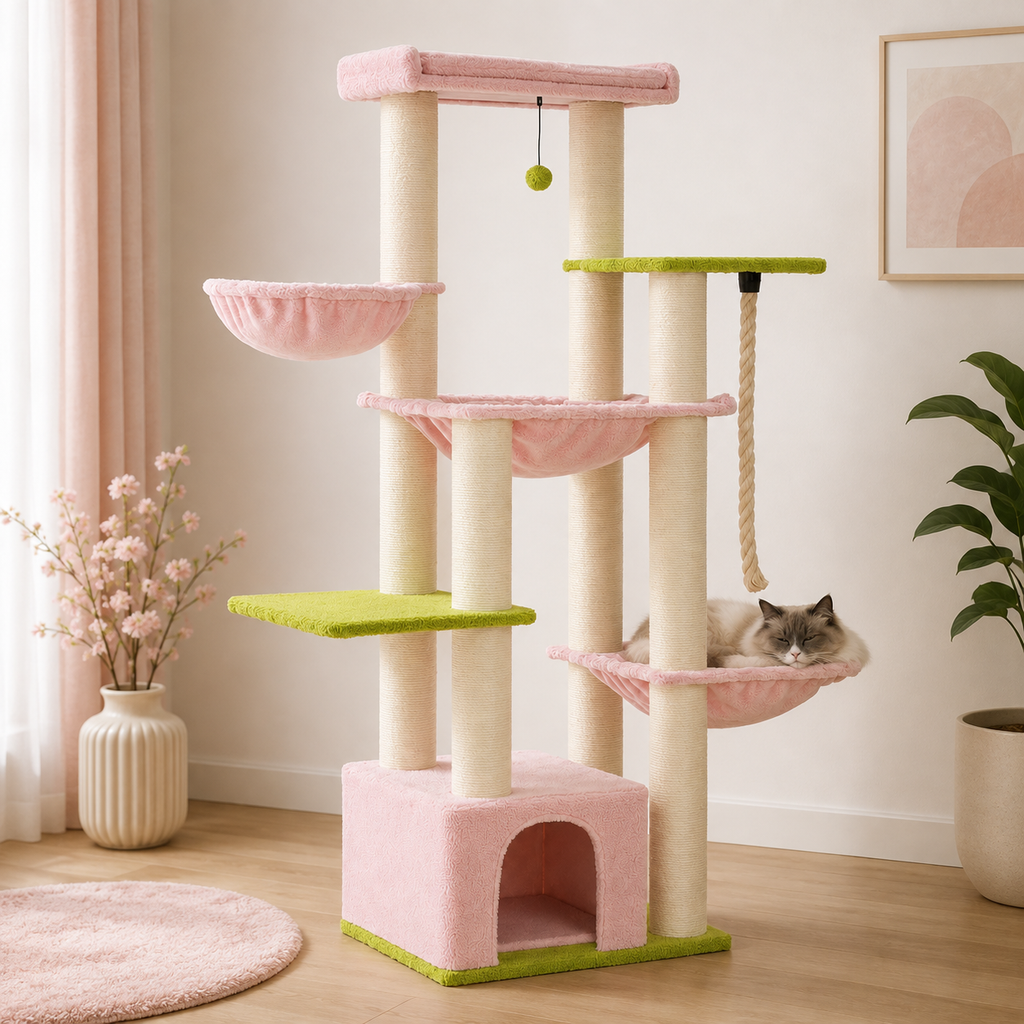 Arbre à chat XXL rose pour Maine Coon et chats de grande taille