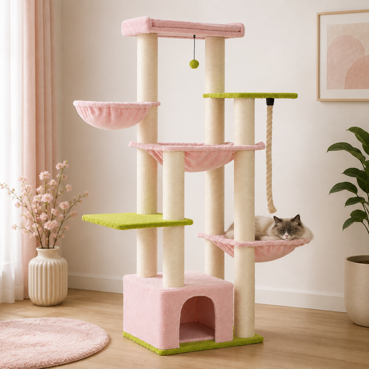 Arbre à chat XXL rose pour Maine Coon et chats de grande taille
