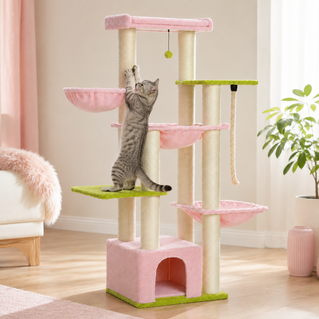 Arbre à chat XXL rose pour Maine Coon et chats de grande taille