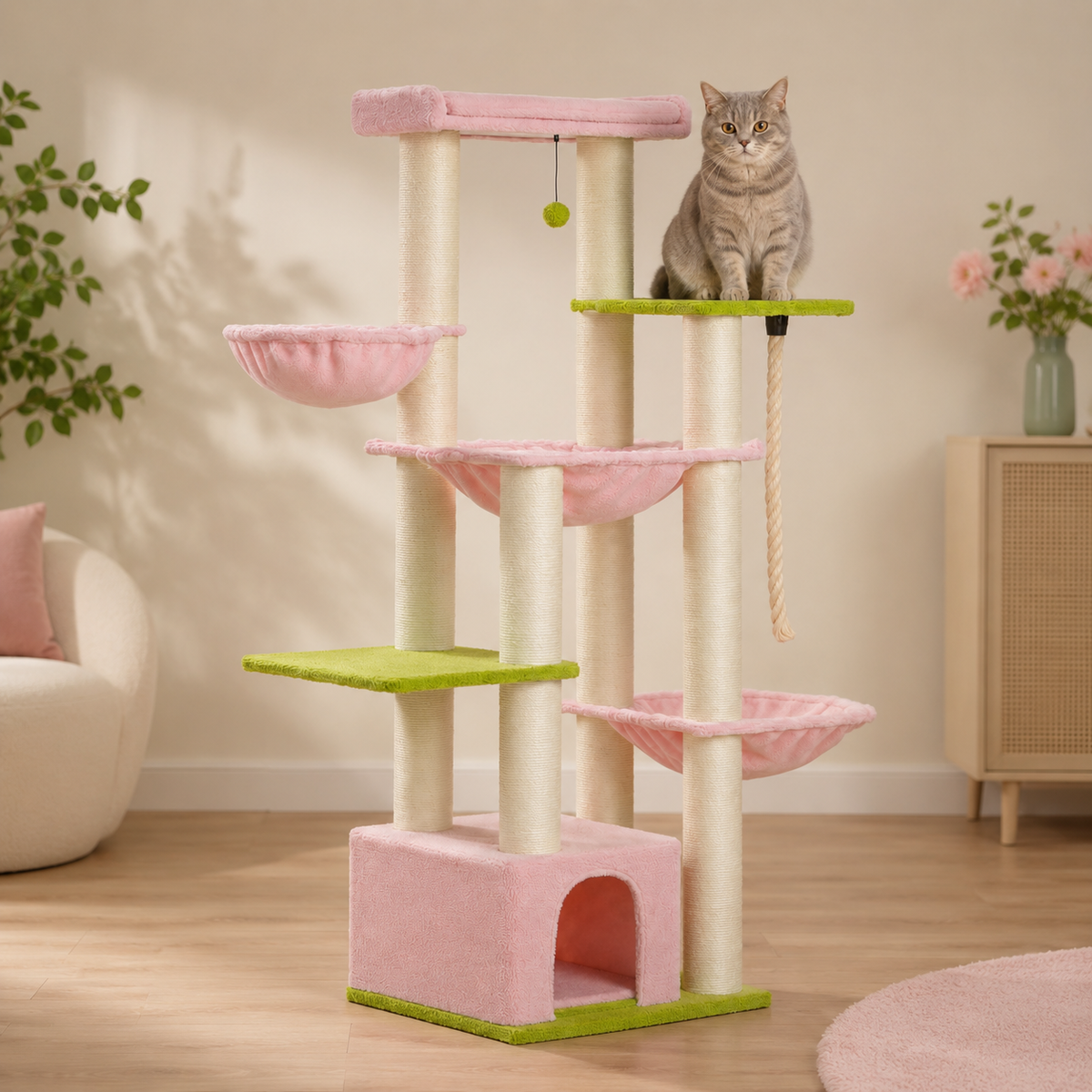 Arbre à chat XXL rose pour Maine Coon et chats de grande taille