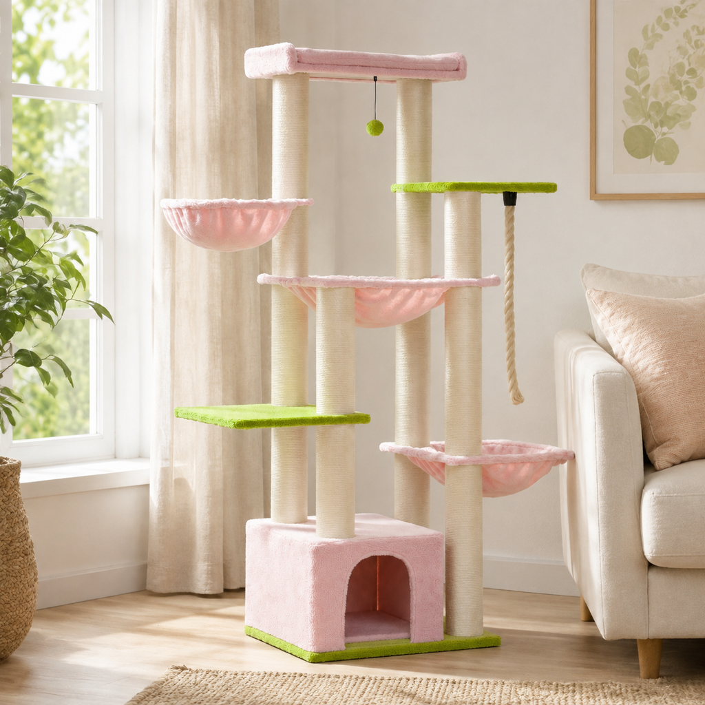 Arbre à chat XXL rose pour Maine Coon et chats de grande taille