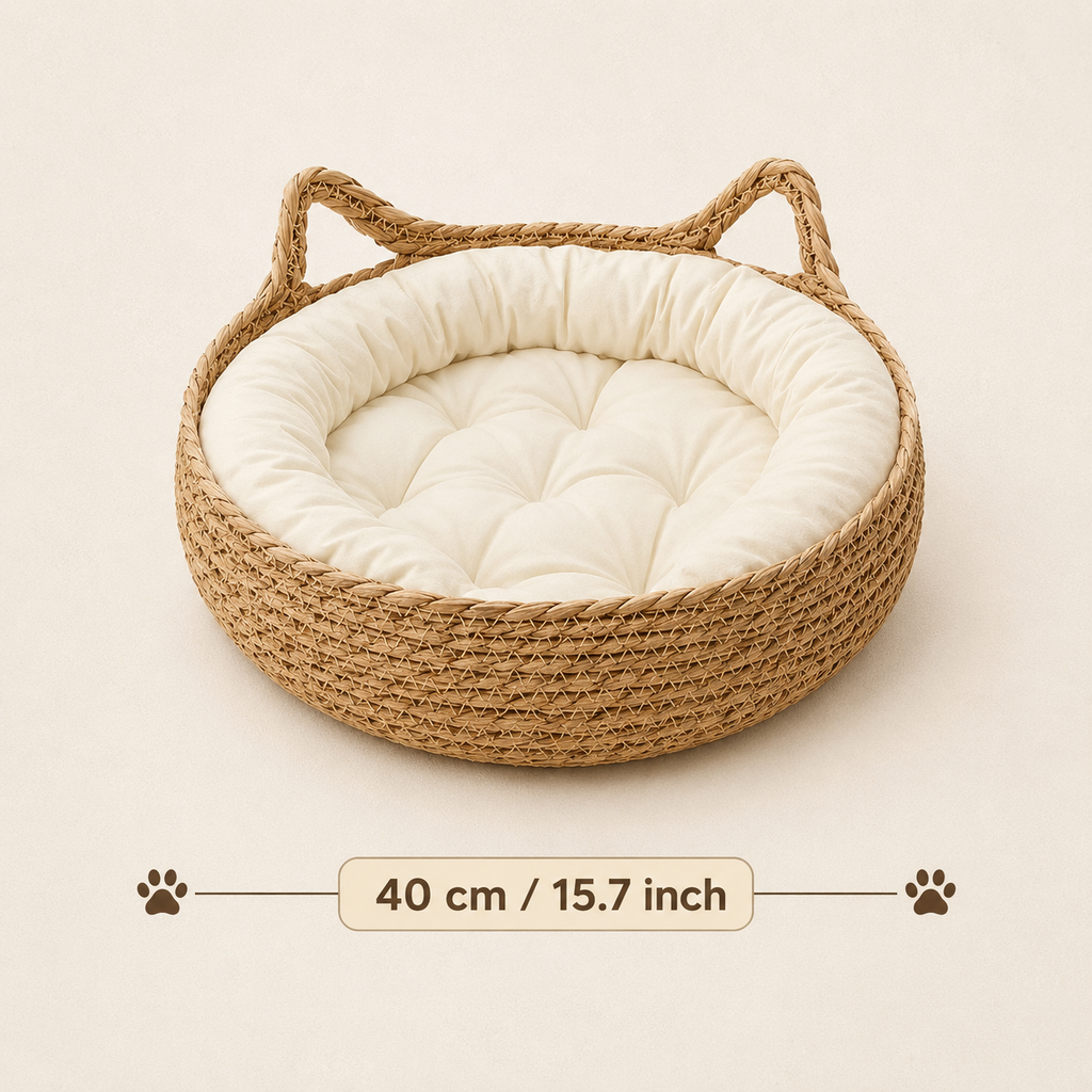 Panier en osier pour chat avec coussin rembourré