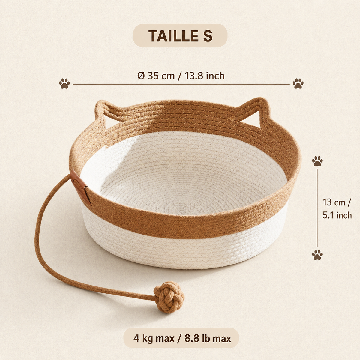 Panier en osier pour chat avec jouet intégré