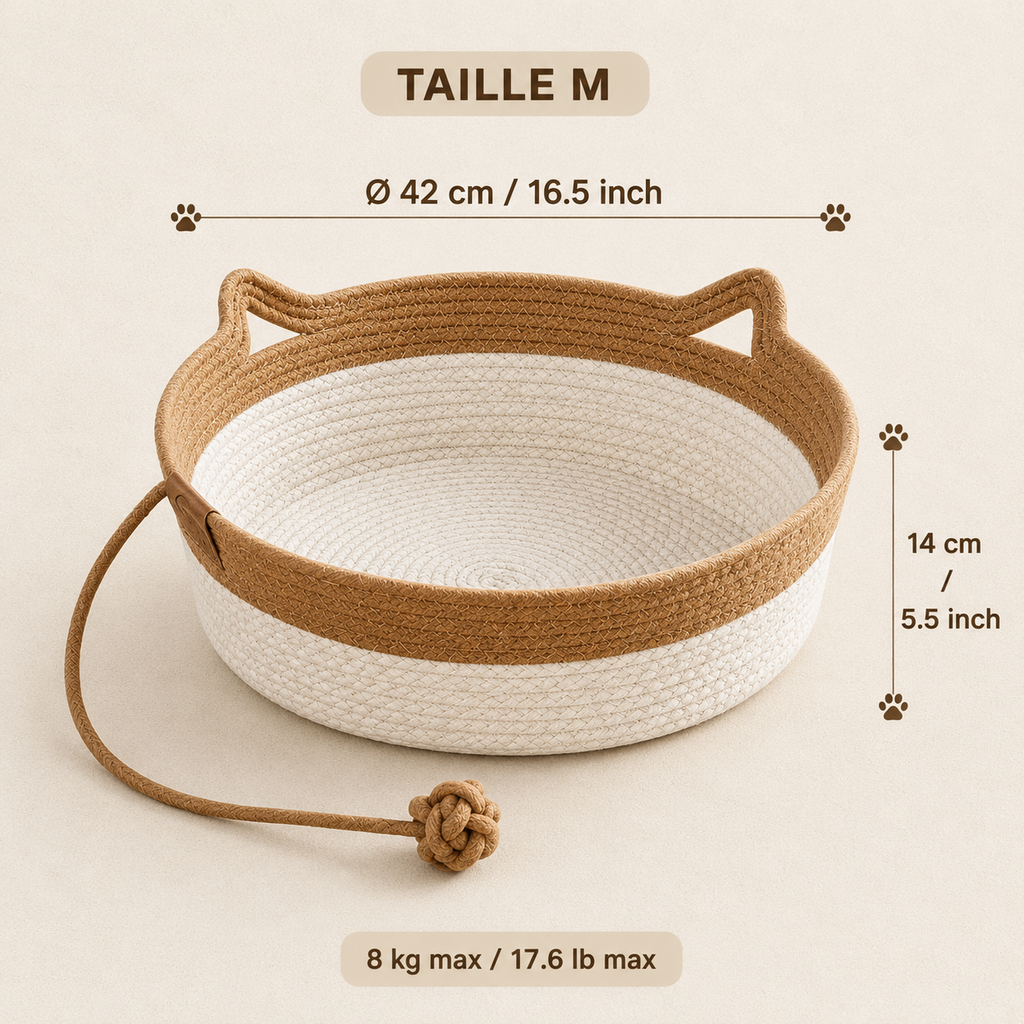 Panier en osier pour chat avec jouet intégré