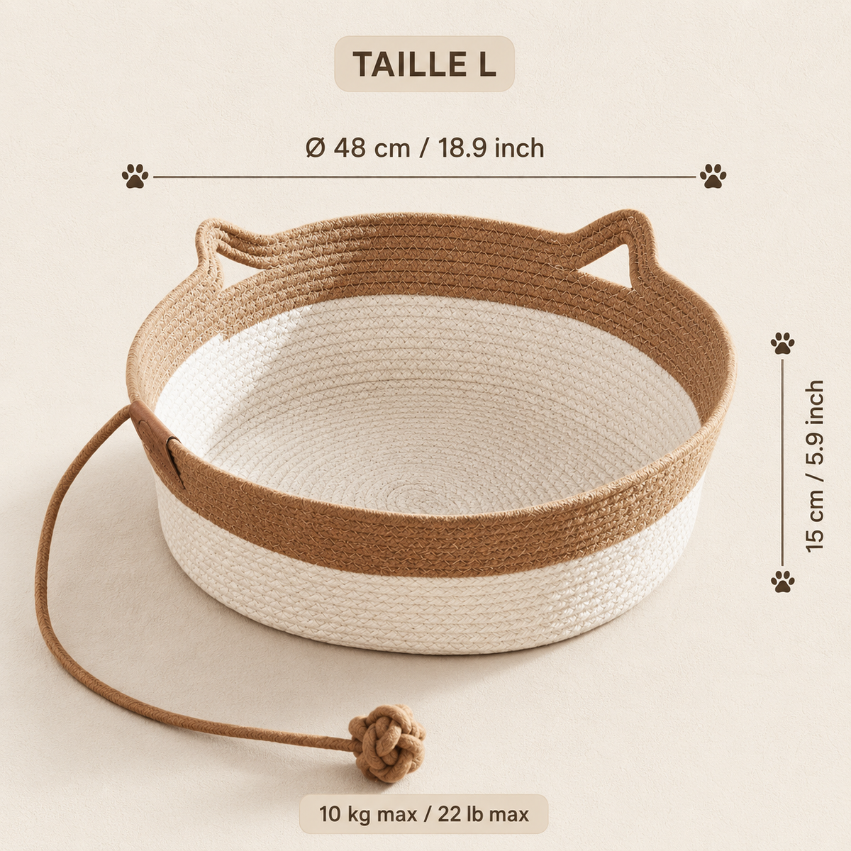 Panier en osier pour chat avec jouet intégré