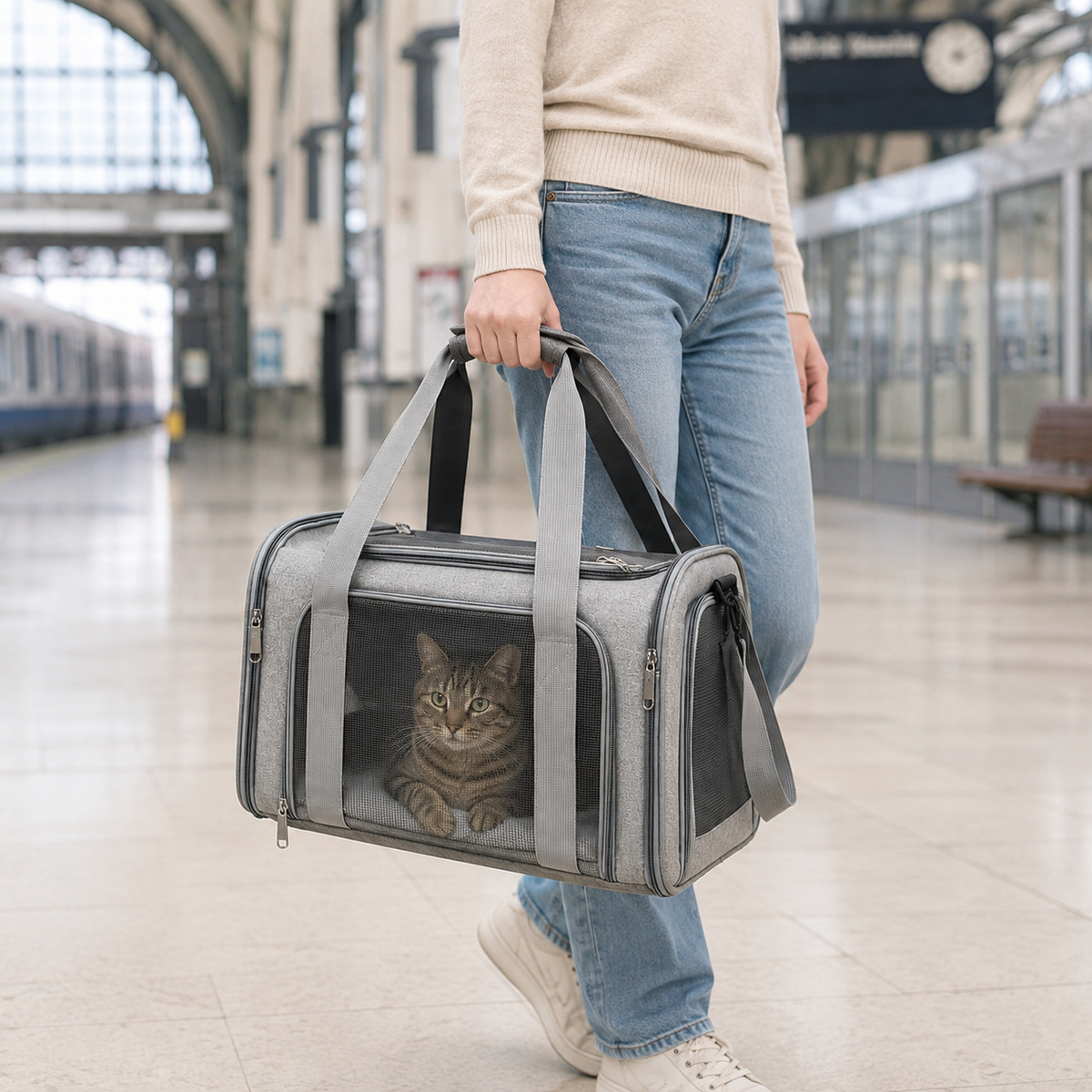 Panier de transport pour chat souple avec bandoulière
