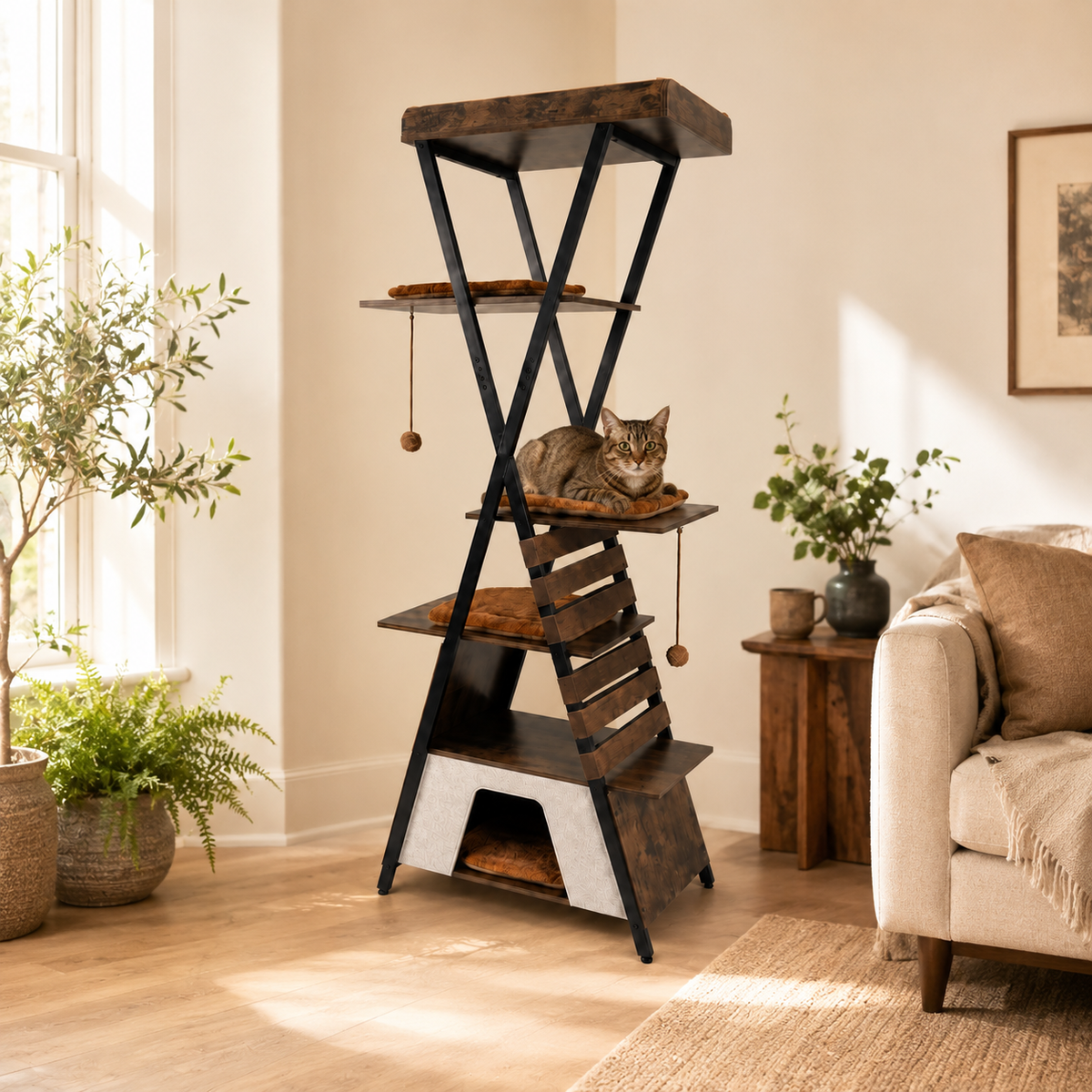 Arbre à chat design avec structure métallique