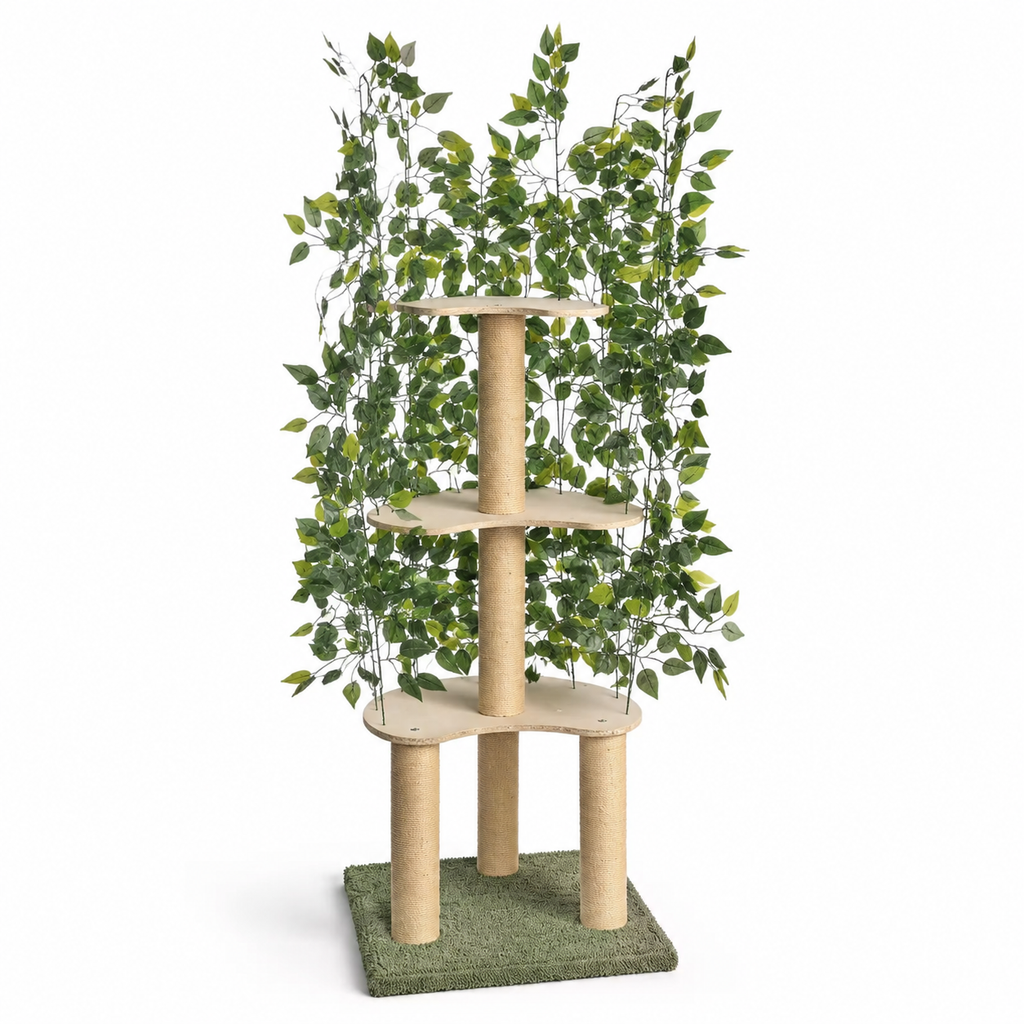 Arbre à chat design avec feuillage décoratif