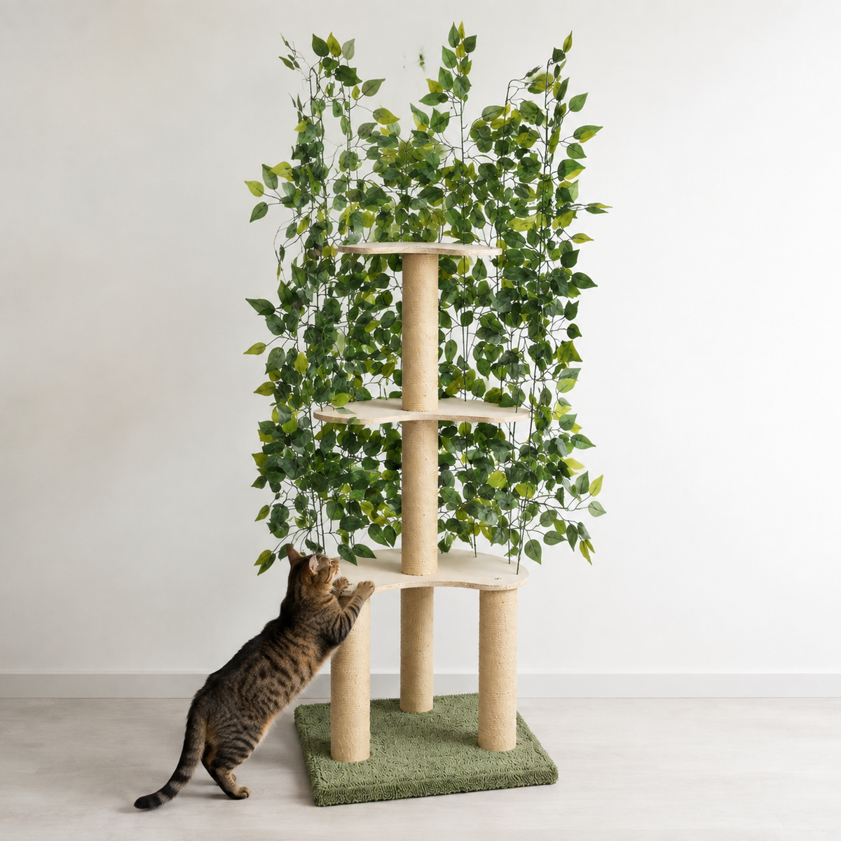 Arbre à chat design avec feuillage décoratif