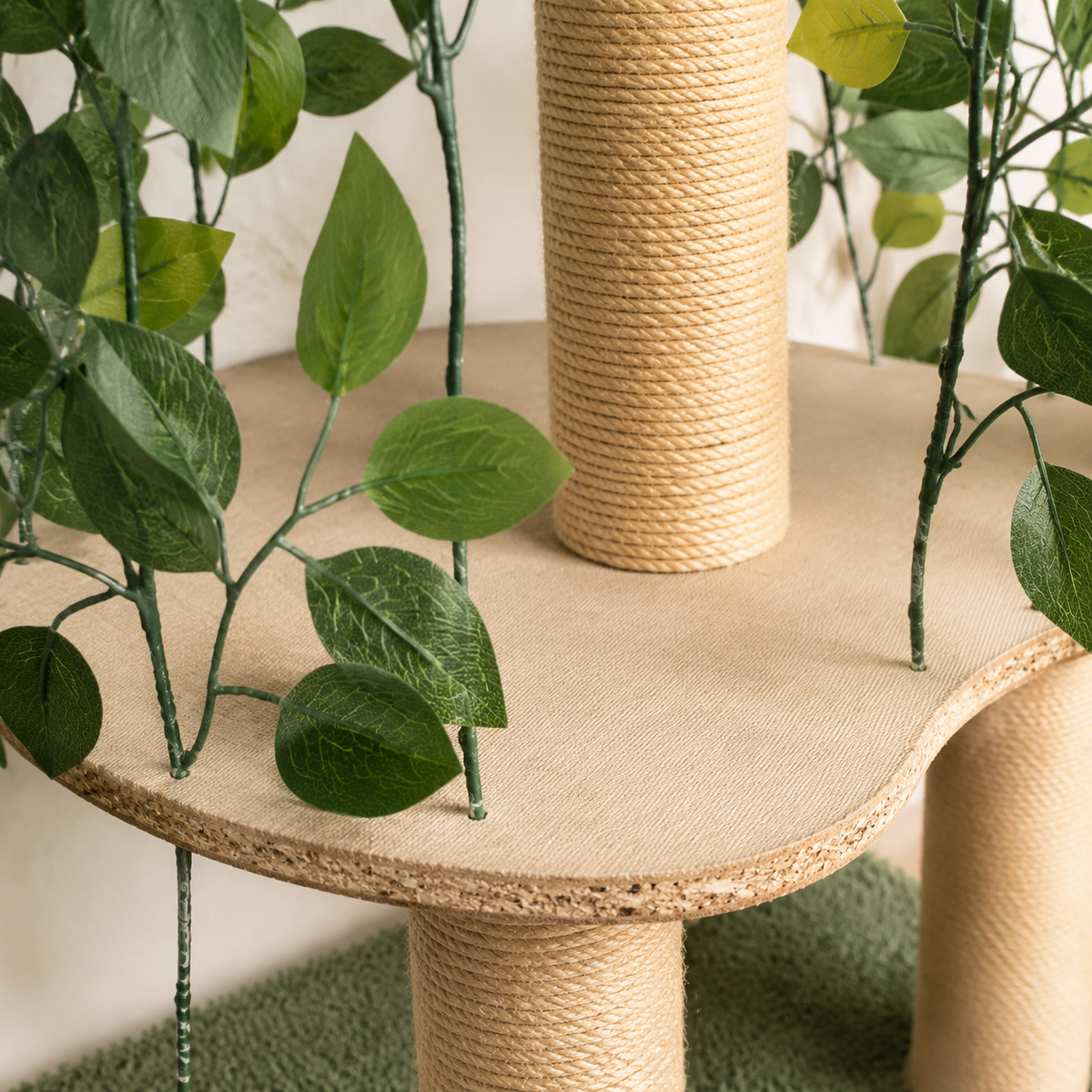 Arbre à chat design avec feuillage décoratif